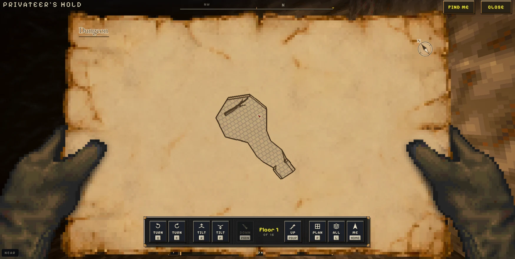 Daggerfall Online Privateer’s Hold map with a red player arrow, Find me button and floor navigation controls